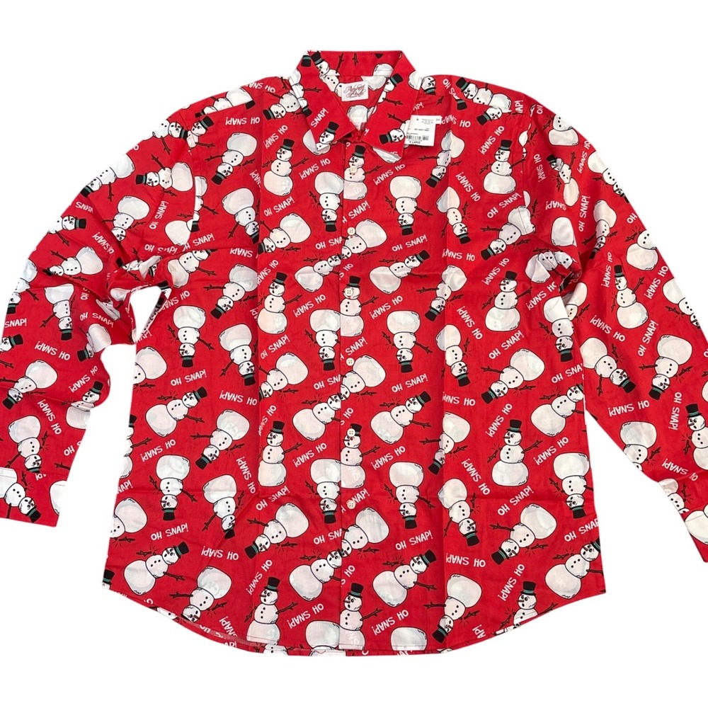 North Pole Trading Co Mens XL Red Snowman Oh Snap Holiday Button Up Shirt NWT‎